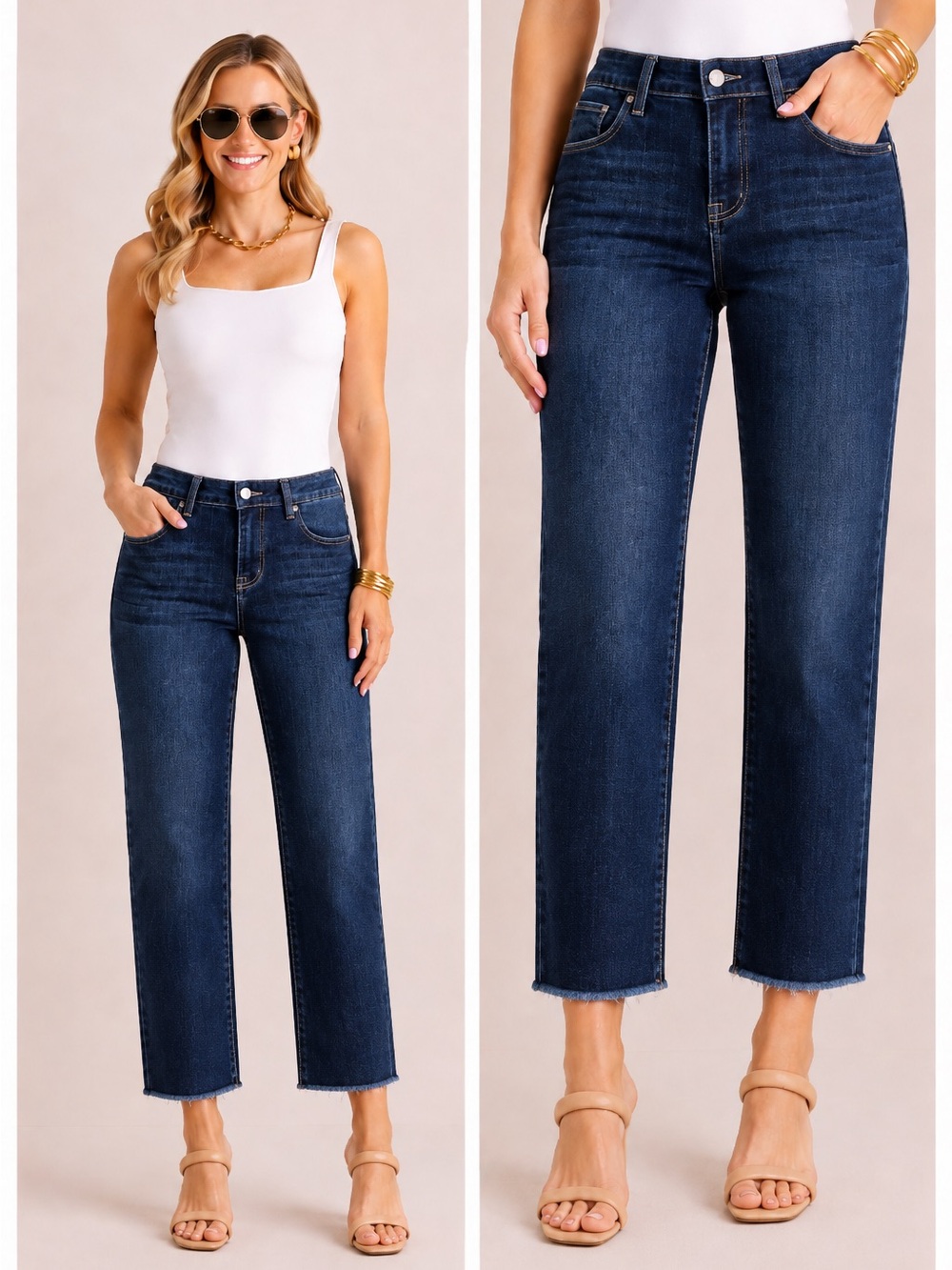 Risen Straight Leg Jeans Dark Wash Raw Hem Cropped NWT 27